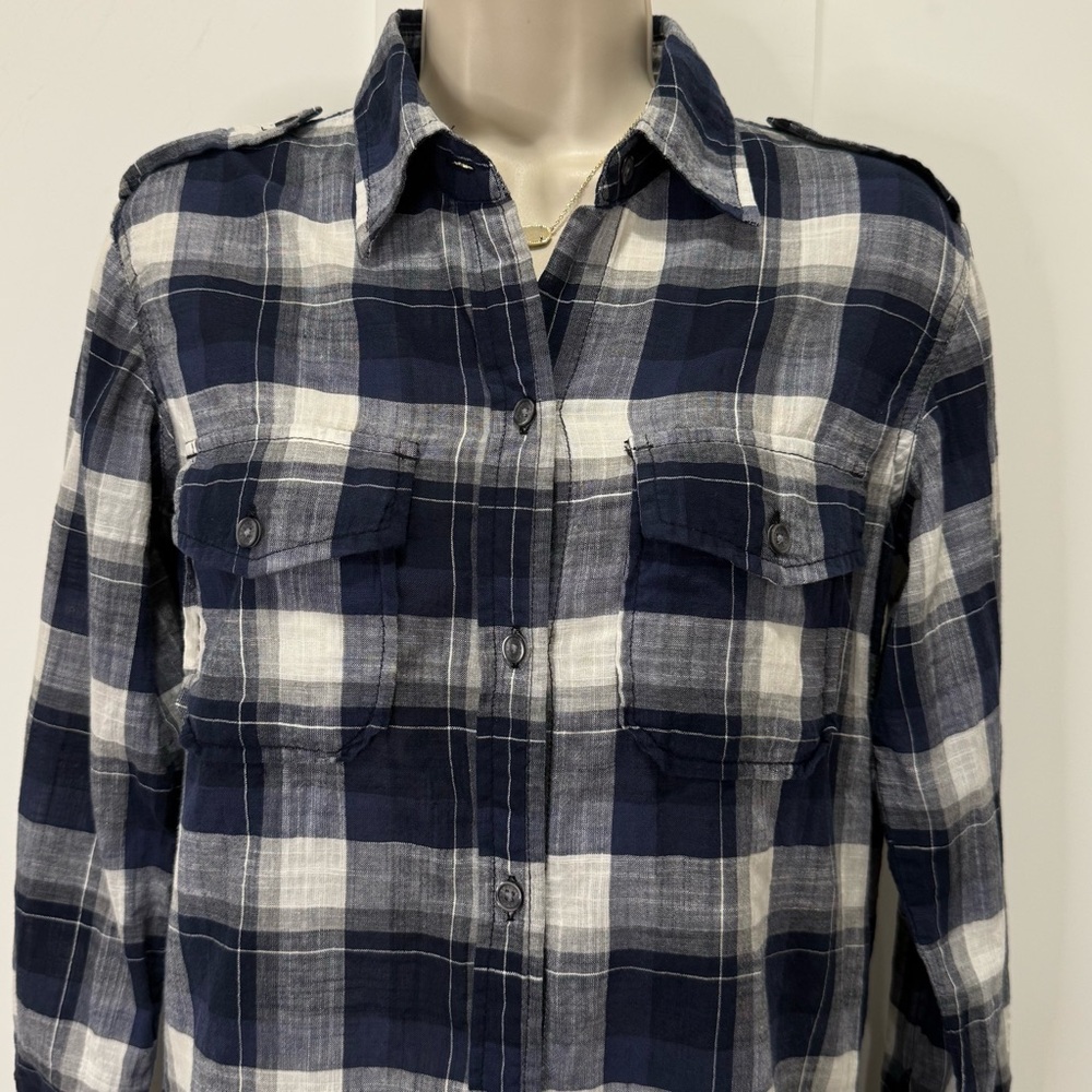Current Elliott The Perfect Plaid Shirt XS Venice Blue Western Country Festival - Picture 8 of 12